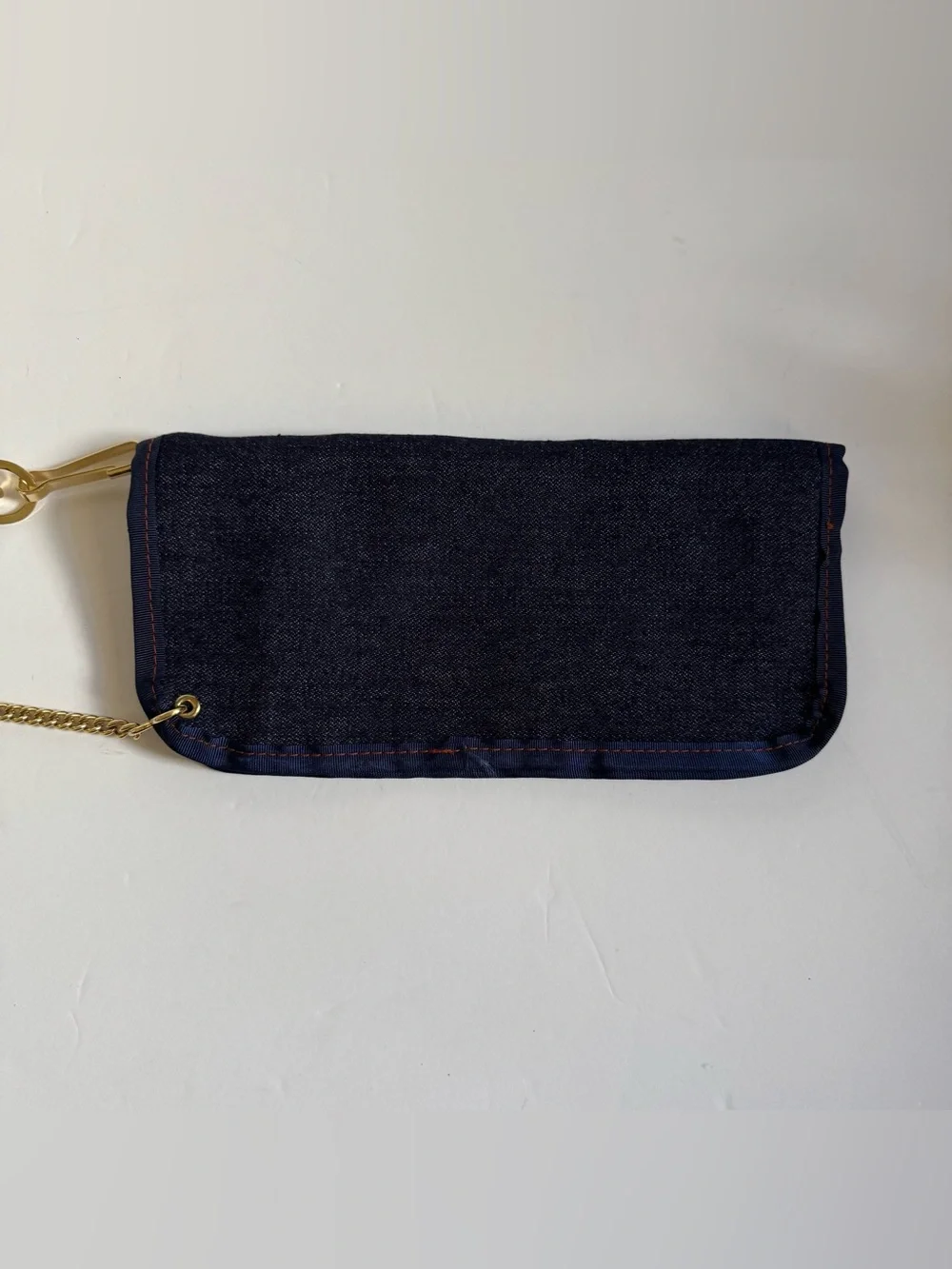 Vintage Ford Mustang Denim Chain Biker Denim Wallet Blue Embroidered Snap Bifold
